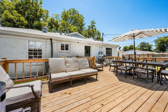 4903 Wateka Dr, Dallas, TX 75209 - wooden deck with outdoor dining space and outdoor lounge area