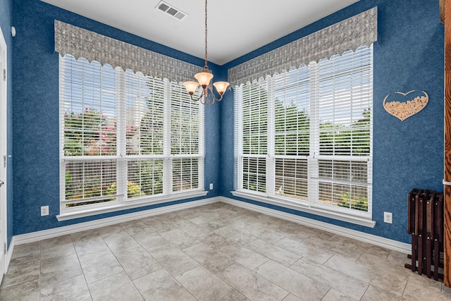 1904 Yarmouth Ct, Mansfield, TX 76063 - unfurnished dining area with a chandelier, plenty of natural light, and radiator heating unit