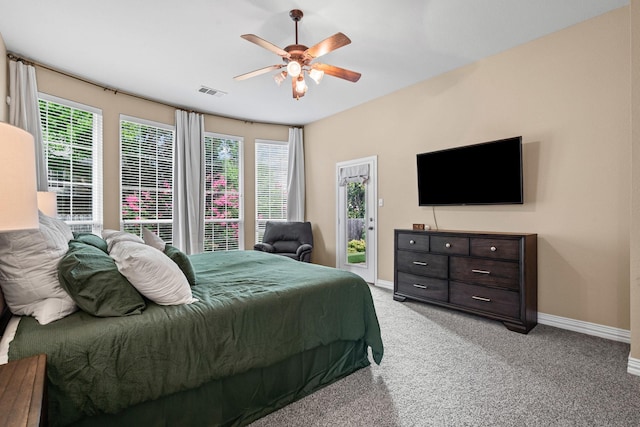 1904 Yarmouth Ct, Mansfield, TX 76063 - bedroom with light carpet, ceiling fan, and access to exterior