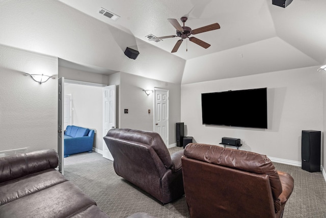 1904 Yarmouth Ct, Mansfield, TX 76063 - carpeted home theater room with ceiling fan and lofted ceiling