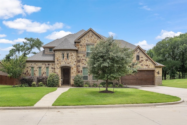 605 Pine Island Cir, Mansfield, TX 76063 - french country home featuring stone siding, driveway, and a front lawn