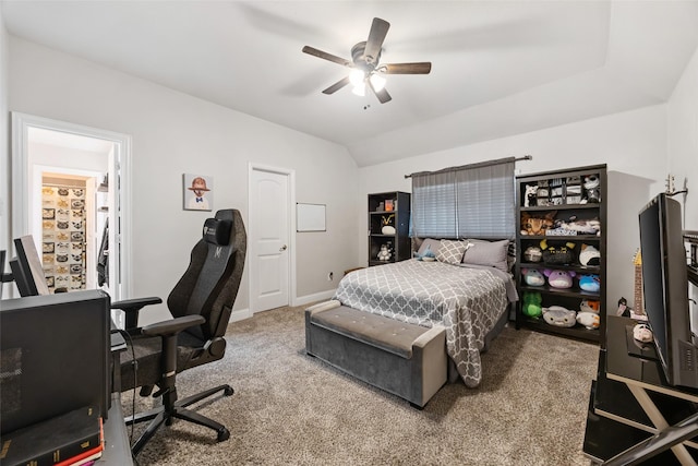 605 Pine Island Cir, Mansfield, TX 76063 - bedroom with carpet, a desk, a ceiling fan, and lofted ceiling