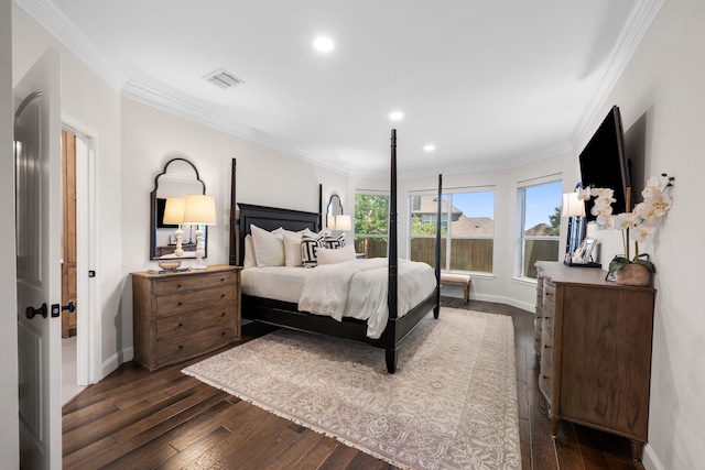750 Camden Way, Prosper, TX 75078 - bedroom with dark wood finished floors, recessed lighting, and ornamental molding