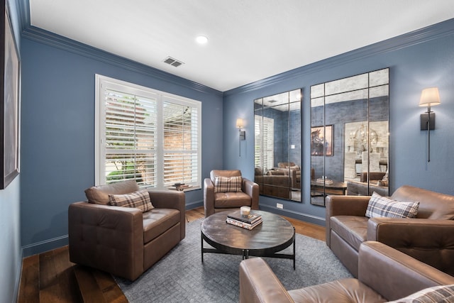 750 Camden Way, Prosper, TX 75078 - living room featuring crown molding, wood finished floors, and recessed lighting