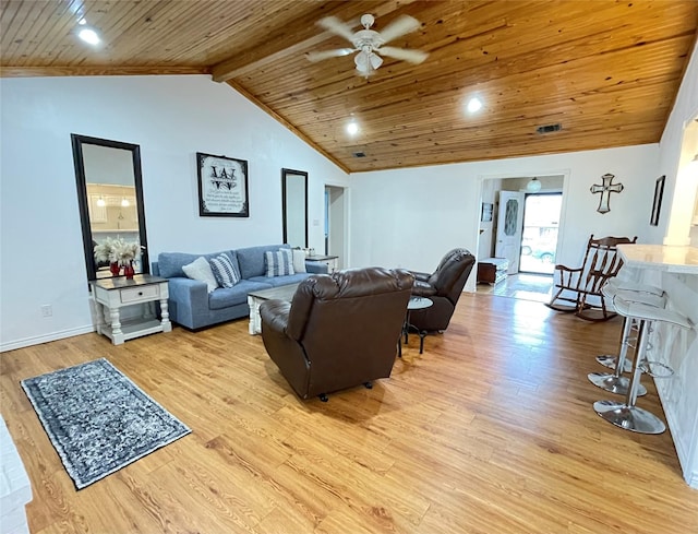 101 Branch St, Pittsburg, TX 75686 - living room featuring wooden ceiling, a ceiling fan, and light wood-type flooring