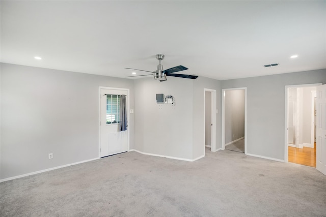 104 Charles Ln, Terrell, TX 75160 - empty room with ceiling fan, recessed lighting, and light colored carpet