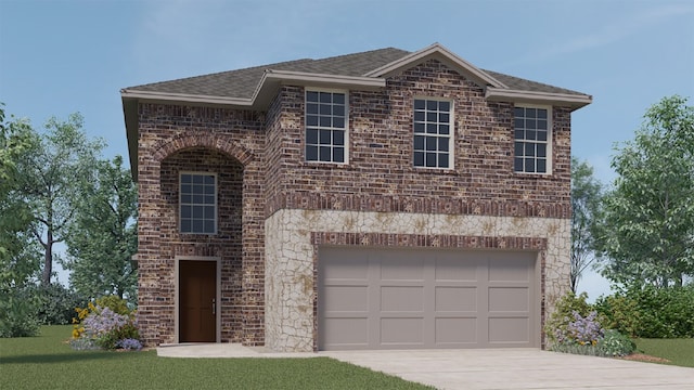 657 Chipper Trl, Lavon, TX 75166 - view of front of house featuring driveway, a garage, roof with shingles, and brick siding