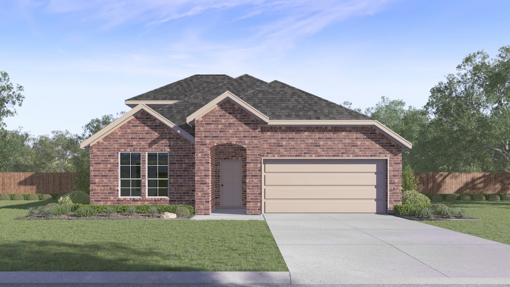 757 Sunglow Way, Lavon, TX 75166 - view of front of property with brick siding, concrete driveway, roof with shingles, and an attached garage