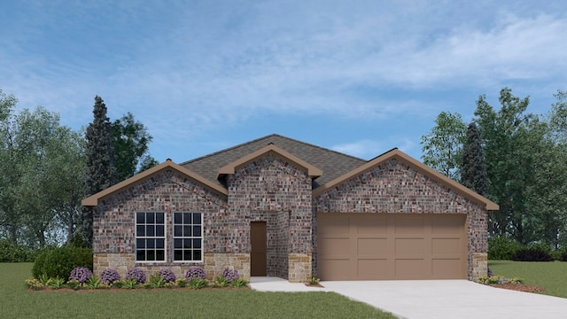 441 Drake Dr, Ferris, TX 75125 - french country style house featuring an attached garage, concrete driveway, a front yard, and brick siding