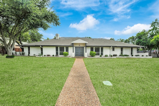 6910 Midcrest Dr, Dallas, TX 75254 - single story home featuring a front lawn, a chimney, and a shingled roof