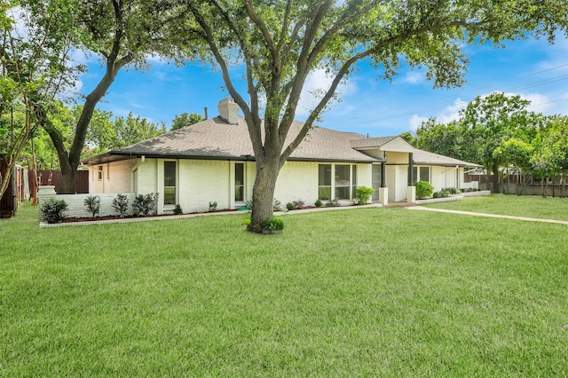 6910 Midcrest Dr, Dallas, TX 75254 - ranch-style house with brick siding, a chimney, and a shingled roof