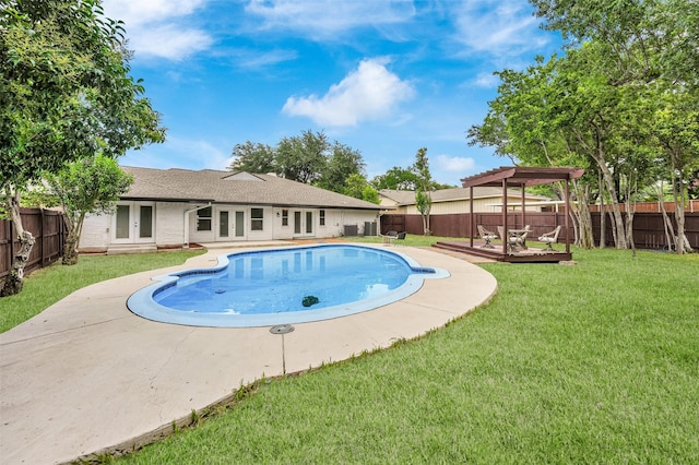 6910 Midcrest Dr, Dallas, TX 75254 - view of pool featuring french doors, a deck, and a fenced backyard
