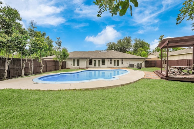 6910 Midcrest Dr, Dallas, TX 75254 - view of pool with french doors, a fenced backyard, and a wooden deck