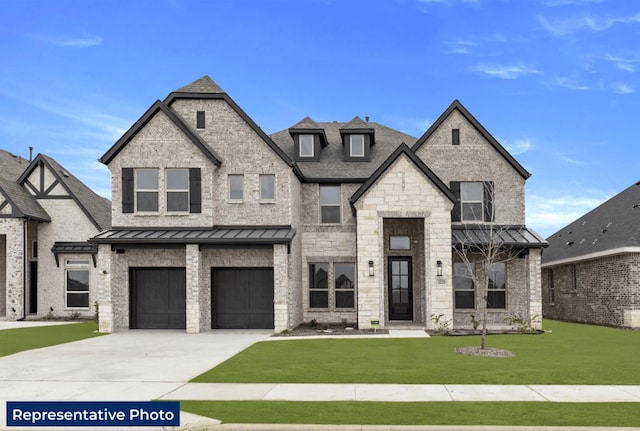 2113 Rockhopper Ct, Mansfield, TX 76063 - view of front facade featuring concrete driveway, an attached garage, a standing seam roof, a front lawn, and roof with shingles