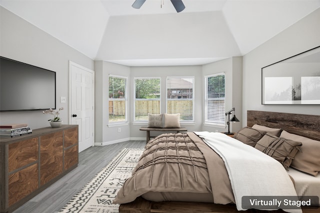 6945 Stockton Dr, Fort Worth, TX 76132 - bedroom featuring vaulted ceiling, wood finished floors, and a ceiling fan