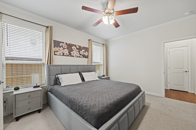 2025 Meliana Dr, Little Elm, TX 75068 - bedroom featuring crown molding, light carpet, and ceiling fan