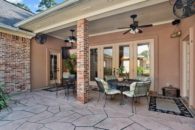 9664 Norris Ferry Rd, Shreveport, LA 71106 - view of patio featuring french doors, a ceiling fan, and outdoor dining area