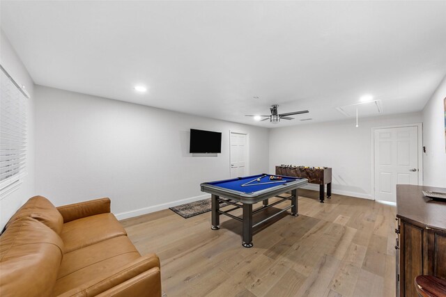 12211 Quincy Ln, Dallas, TX 75230 - playroom featuring attic access, light wood-style flooring, recessed lighting, and a ceiling fan