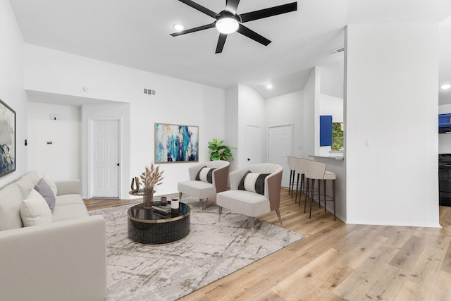 6325 Brookhaven Trl, Fort Worth, TX 76133 - living room featuring ceiling fan, wood finished floors, recessed lighting, and high vaulted ceiling