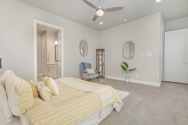 770 N Plano Rd Unit 202, Richardson, TX 75081 - bedroom featuring light colored carpet, recessed lighting, a ceiling fan, and ensuite bathroom