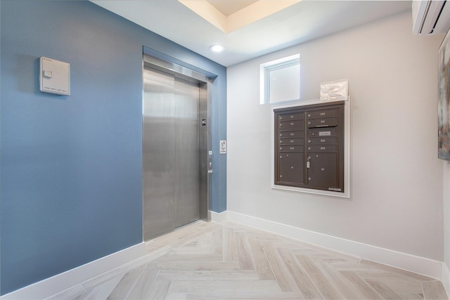 770 N Plano Rd Unit 202, Richardson, TX 75081 - hallway with a wall mounted air conditioner, elevator, and mail area