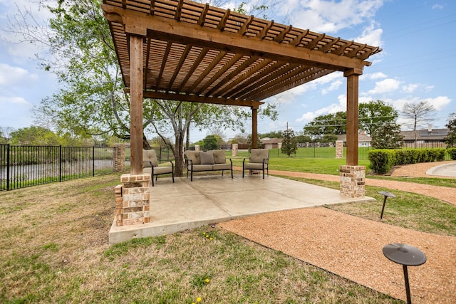 770 N Plano Rd Unit 202, Richardson, TX 75081 - fenced backyard featuring outdoor lounge area, a pergola, and a patio area