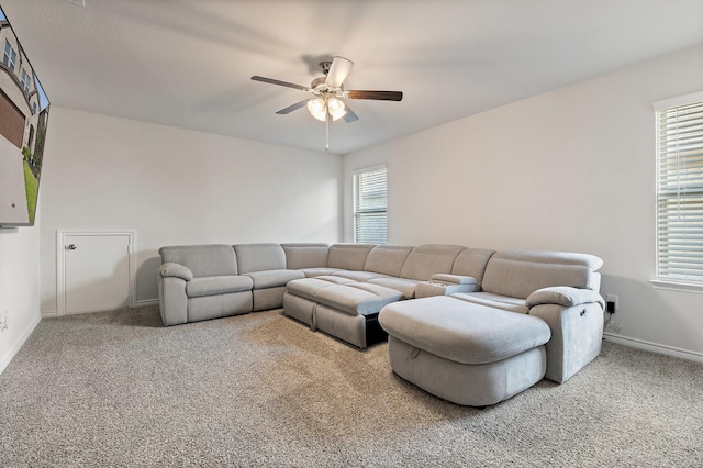 18137 Lakefront Ct, Forney, TX 75126 - carpeted living area featuring a ceiling fan and baseboards