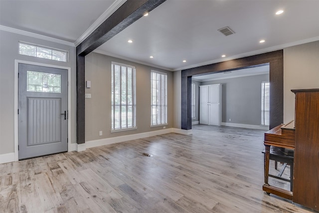 6111 Pinwood Cir, Arlington, TX 76001 - entrance foyer with crown molding, light wood-type flooring, and recessed lighting