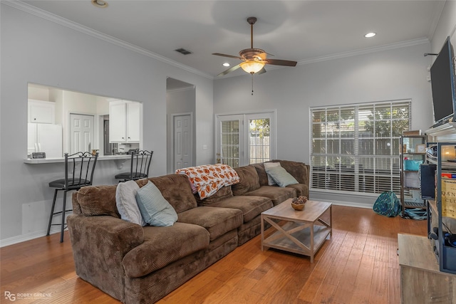 118 Otto Ln, Shreveport, LA 71105 - living area with ceiling fan, ornamental molding, recessed lighting, and wood finished floors