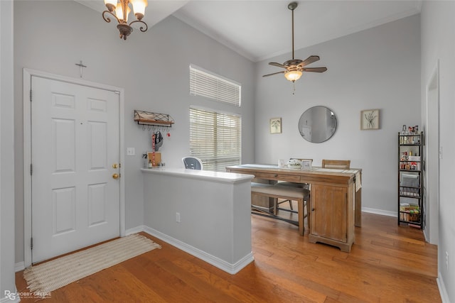 118 Otto Ln, Shreveport, LA 71105 - entryway with ornamental molding, light wood finished floors, ceiling fan, and a high ceiling