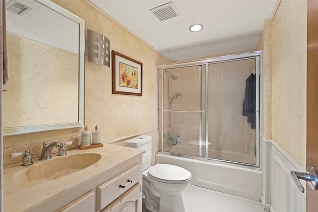 1605 Lamberth Cir, Sherman, TX 75092 - bathroom with vanity, combined bath / shower with glass door, a textured wall, and recessed lighting