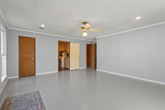 1605 Lamberth Cir, Sherman, TX 75092 - spare room with washing machine and dryer, a ceiling fan, crown molding, and recessed lighting