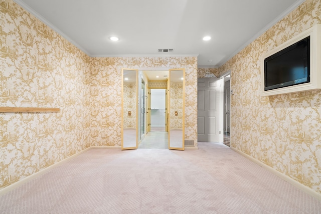 505 Buckingham Pl, Tyler, TX 75701 - unfurnished bedroom featuring carpet flooring, wallpapered walls, ornamental molding, and recessed lighting