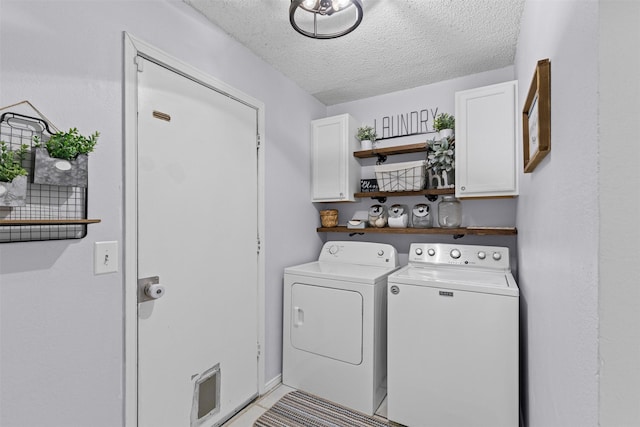 6737 Oliver Dr, North Richland Hills, TX 76180 - laundry area with washing machine and dryer, cabinet space, and a textured ceiling