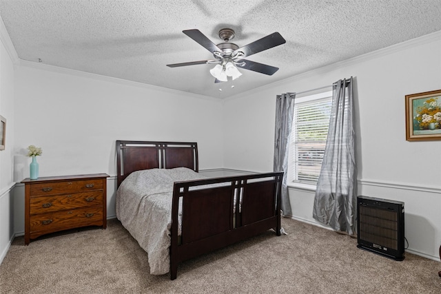 6737 Oliver Dr, North Richland Hills, TX 76180 - bedroom with ornamental molding, carpet, a textured ceiling, and ceiling fan