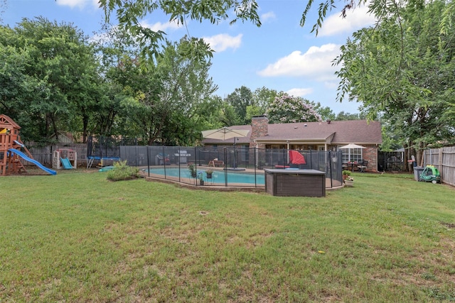 6737 Oliver Dr, North Richland Hills, TX 76180 - fenced backyard with a playground and a trampoline