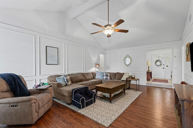 6737 Oliver Dr, North Richland Hills, TX 76180 - living area with a decorative wall, a ceiling fan, and dark wood finished floors