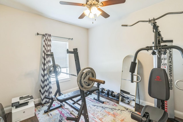 210 Walker Ct N, Waxahachie, TX 75167 - exercise room featuring a ceiling fan and wood finished floors
