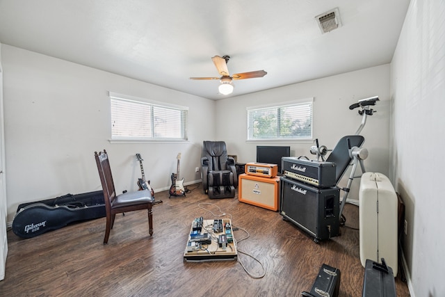 403 N Baugh St, Alvarado, TX 76009 - workout room with wood finished floors and ceiling fan