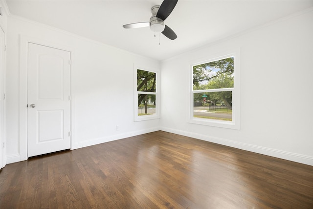 2267 Tealford Dr, Dallas, TX 75228 - unfurnished room with dark wood-type flooring, a ceiling fan, and ornamental molding