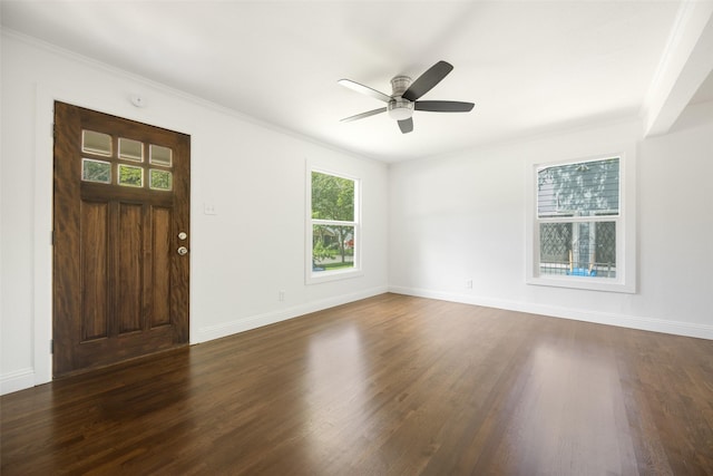 2267 Tealford Dr, Dallas, TX 75228 - unfurnished room featuring ceiling fan, dark wood-style flooring, and ornamental molding