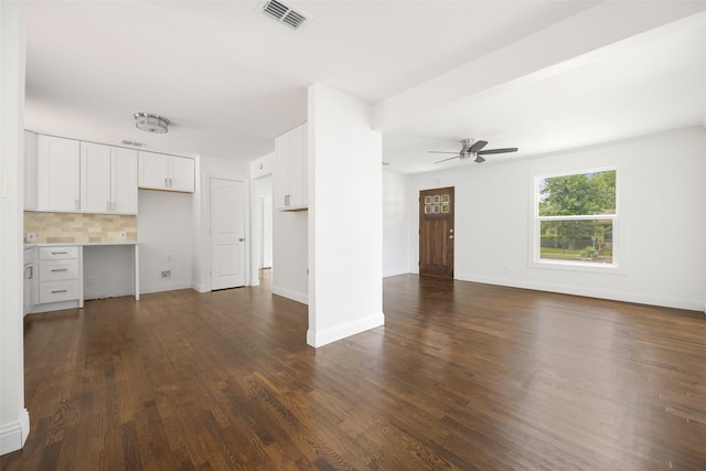2267 Tealford Dr, Dallas, TX 75228 - unfurnished living room featuring ceiling fan and dark wood finished floors