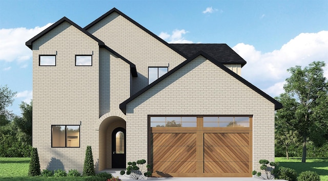 5622 W Amherst Ave, Dallas, TX 75209 - view of front of home with an attached garage, brick siding, driveway, and a front lawn