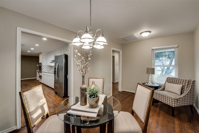 4053 Winfield Ave, Fort Worth, TX 76109 - dining space featuring dark wood-style floors, a chandelier, and recessed lighting