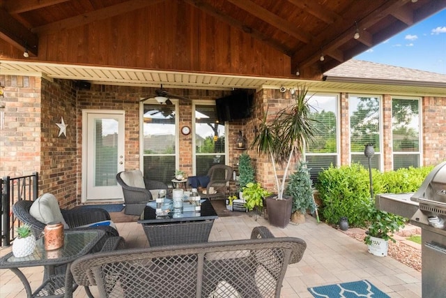 6321 Cobblestone Ln, Arlington, TX 76001 - view of patio with a ceiling fan, outdoor lounge area, and area for grilling
