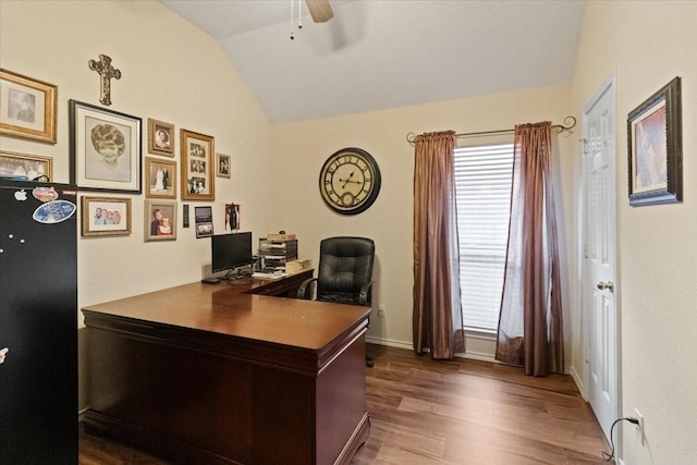 6321 Cobblestone Ln, Arlington, TX 76001 - office space with vaulted ceiling, wood finished floors, and ceiling fan