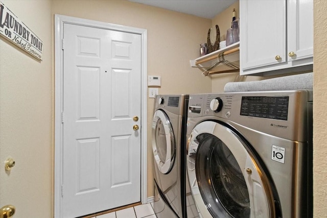 6321 Cobblestone Ln, Arlington, TX 76001 - washroom featuring separate washer and dryer, cabinet space, and light tile patterned floors