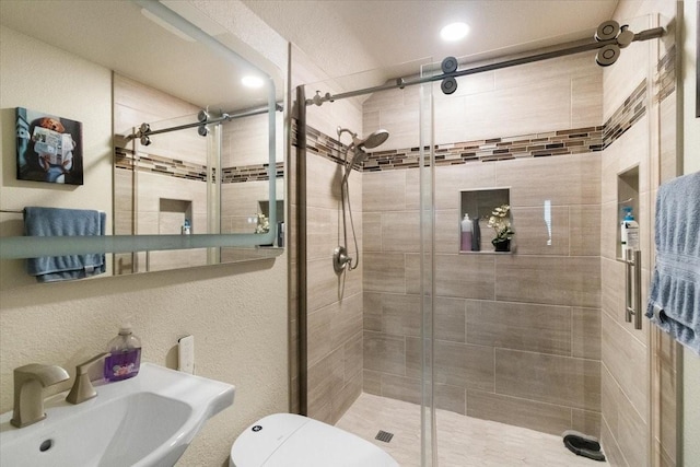 6321 Cobblestone Ln, Arlington, TX 76001 - full bathroom with a stall shower and recessed lighting