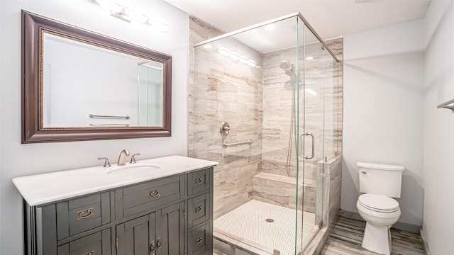 1031 Oak Hurst Dr, Grapevine, TX 76051 - full bathroom with vanity, a stall shower, and wood finished floors