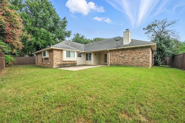 1208 Homestead St, Flower Mound, TX 75028 - rear view of property featuring brick siding, a patio area, a fenced backyard, and a chimney